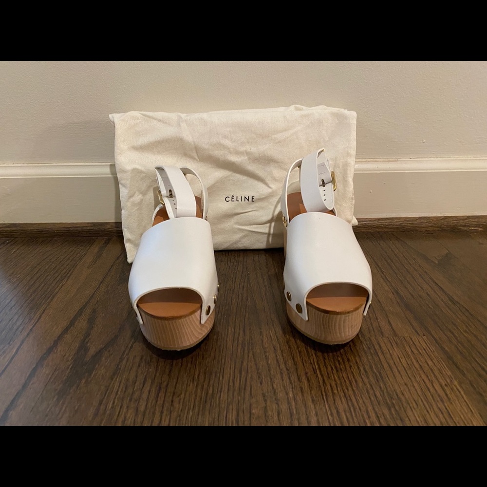 Celine White Leather Platform Sandals - Picture 3 of 10
